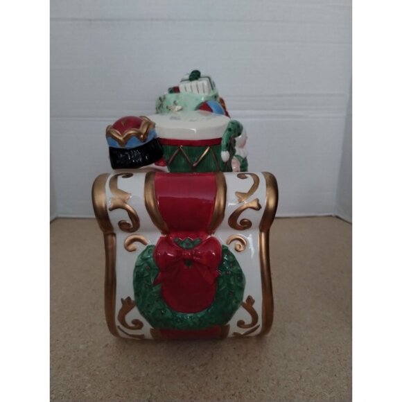 Avon 2002 St. Nicholas Cookie Jar Ceramic Sleigh With Toys & Gifts - Picture 5 of 9
